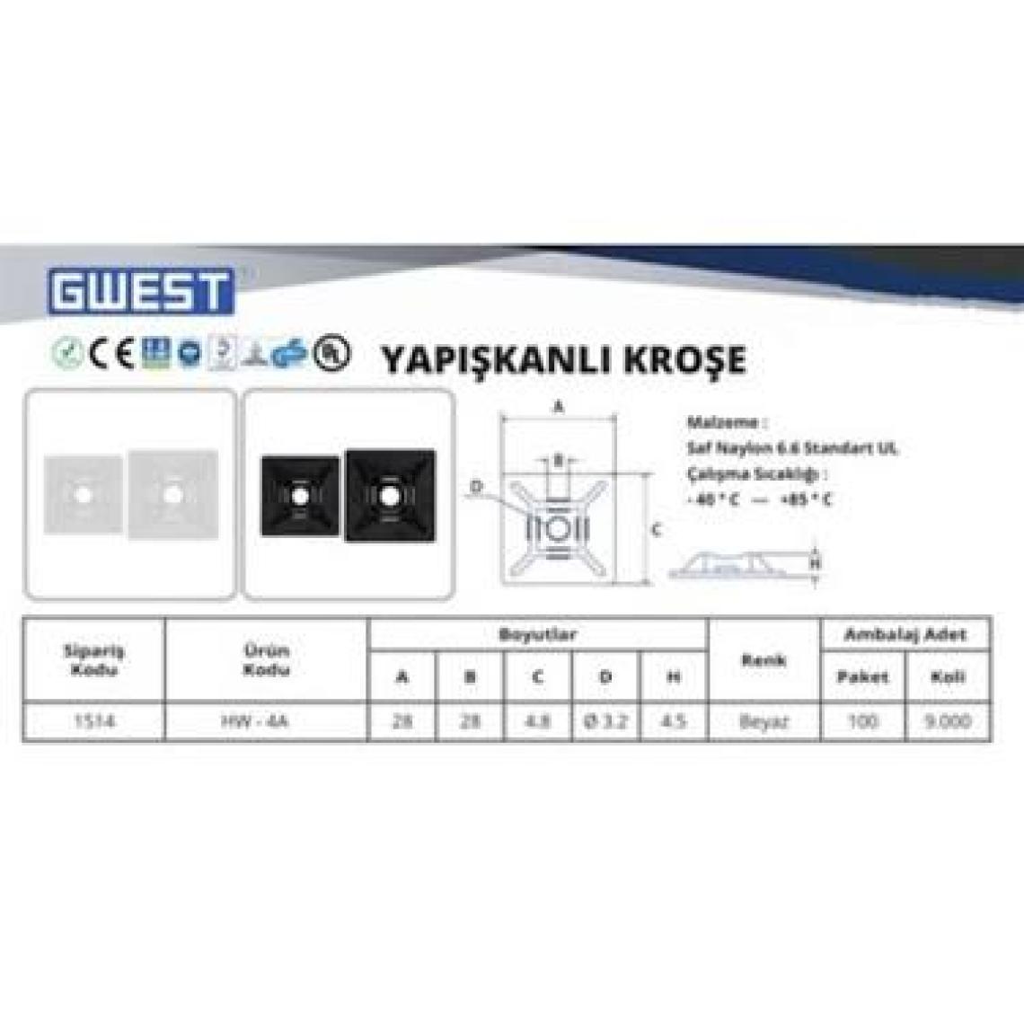 Gwest HW-4A 28 x 28 mm Yapışkan Kroşe