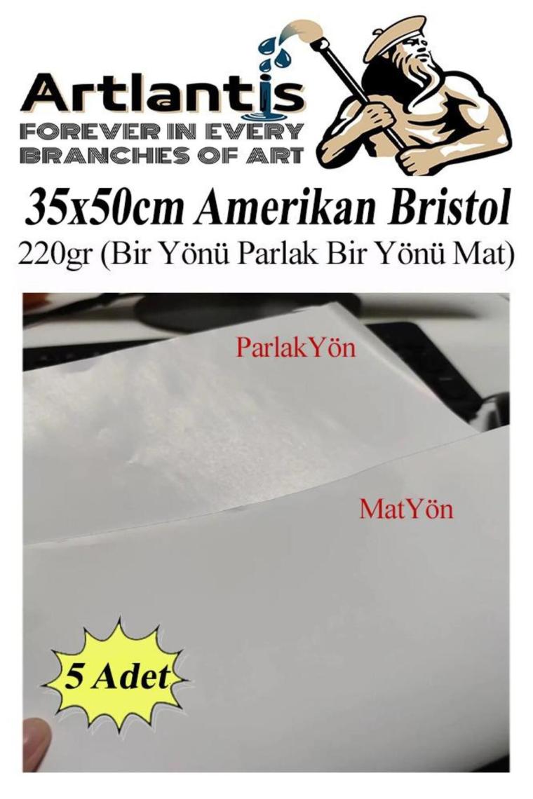 Amerikan Bristol Karton 35x50 cm 5 Adet 220 gr Bir Tarafı Parlak Bir Tarafı Mat Kağıt Biristol Karto