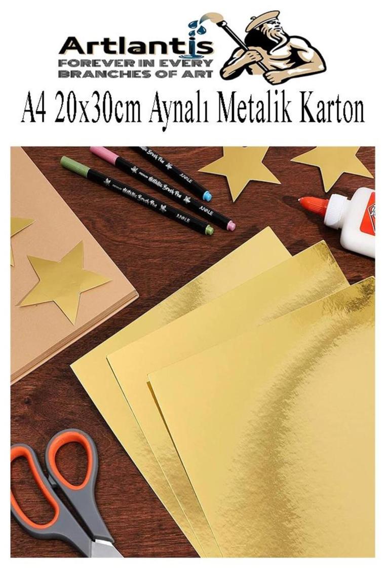 Metalik Aynalı Fon Kartonu 10 Renk 35x50 cm 1 Paket Okul Sınıf Dekoratif Pırıltılı Folyo Kağıt