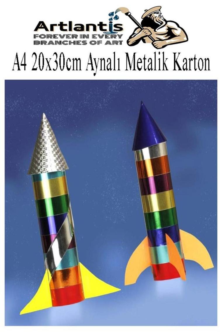 Metalik Aynalı Fon Kartonu A4 10 Renk 20X30 cm 1 Paket Okul Sınıf Dekoratif Pırıltılı Folyo Kağıt