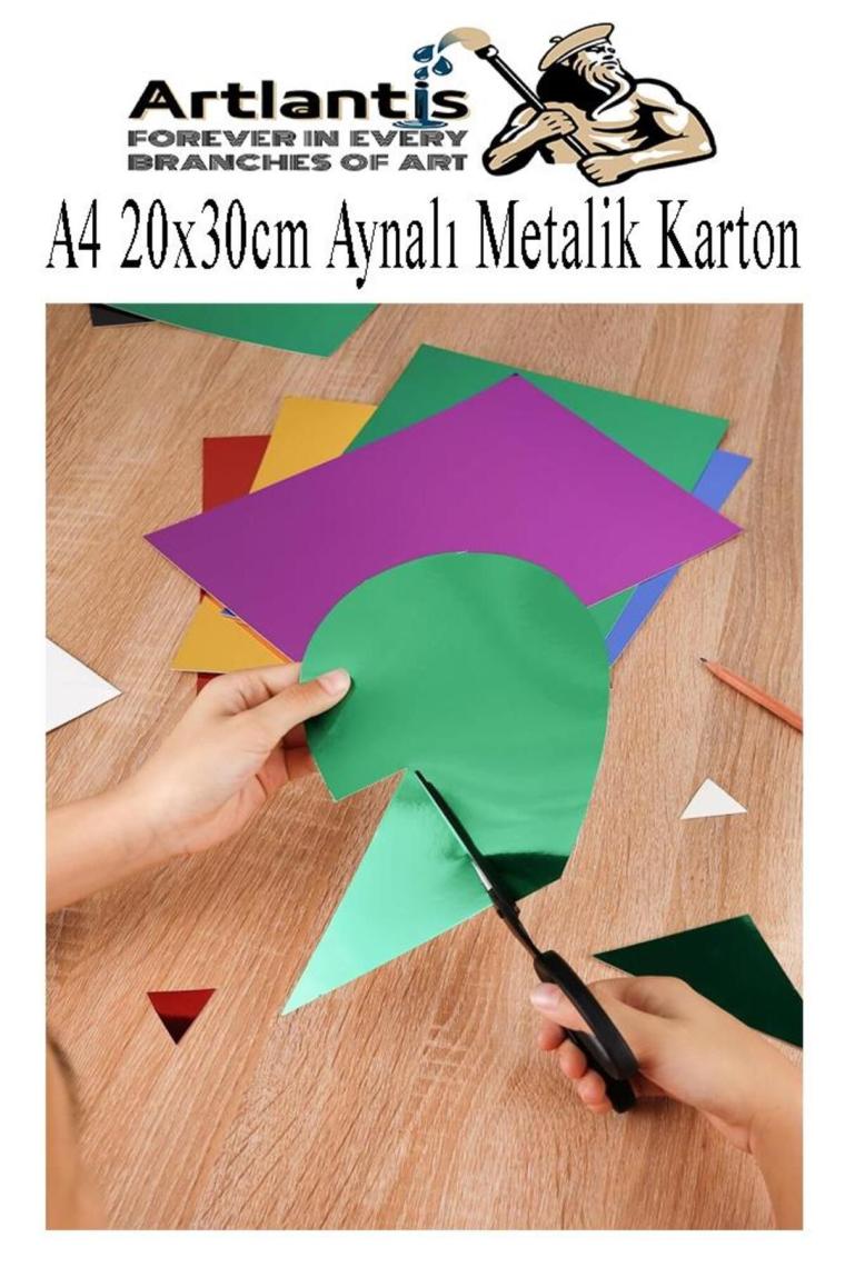 Metalik Aynalı Fon Kartonu A4 10 Renk 20X30 cm 1 Paket Okul Sınıf Dekoratif Pırıltılı Folyo Kağıt