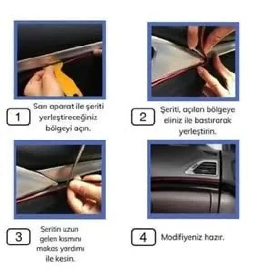 Mrt Bilişim Mavi Araba Oto Trim Dekorasyon Şeridi Kauçuk Elastik Kolay Kurulum 5 Metre Şerit Bant