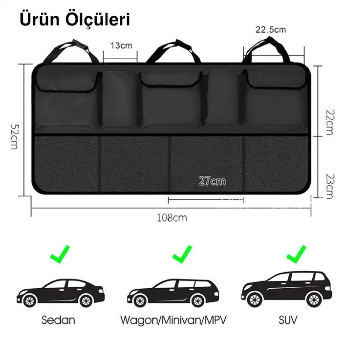 Ally Araç Bagaj Düzenleme Organizer Araç Içi Oto Bagaj Eşya Düzenleme Çantası 8 Cepli Al-