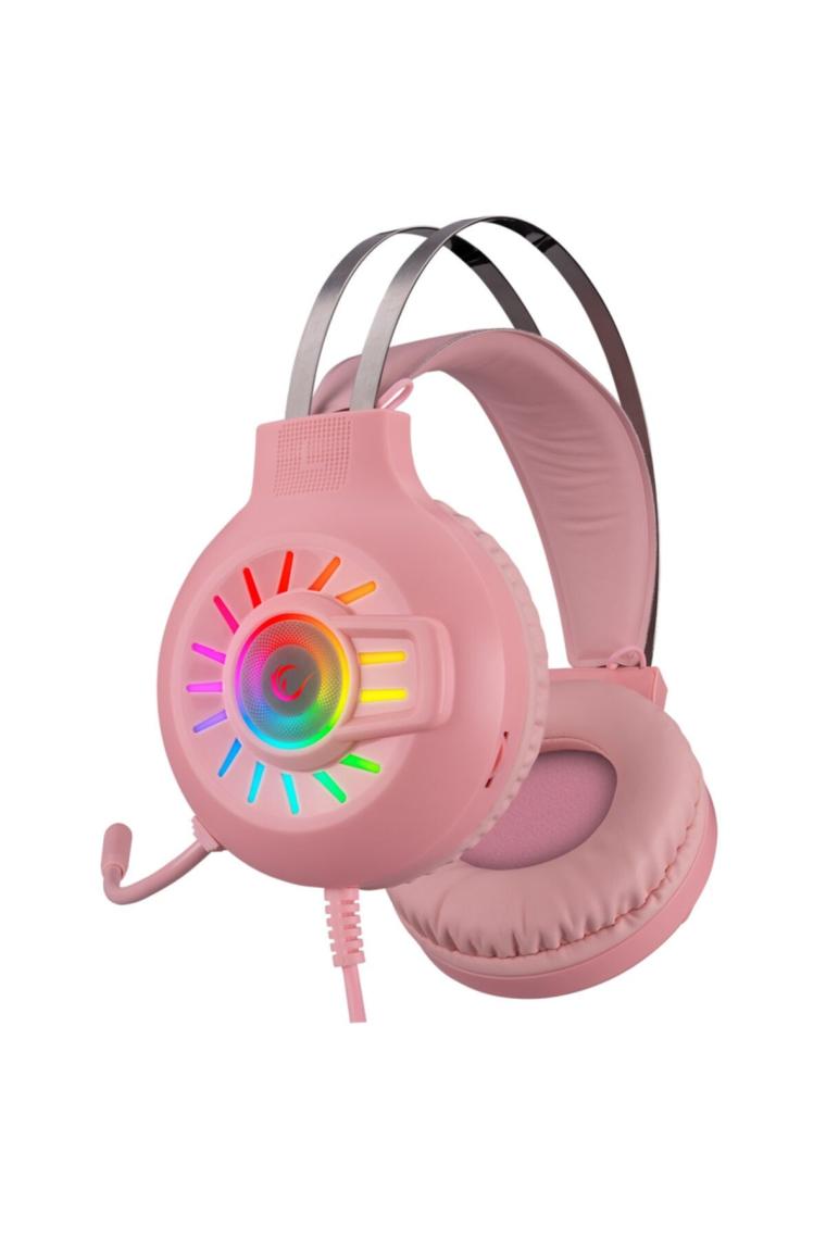 Rampage RM-K44 Zengibar 7.1 RGB Mikrofonlu Kablolu Pembe Kulak Üstü Oyuncu Kulaklığı