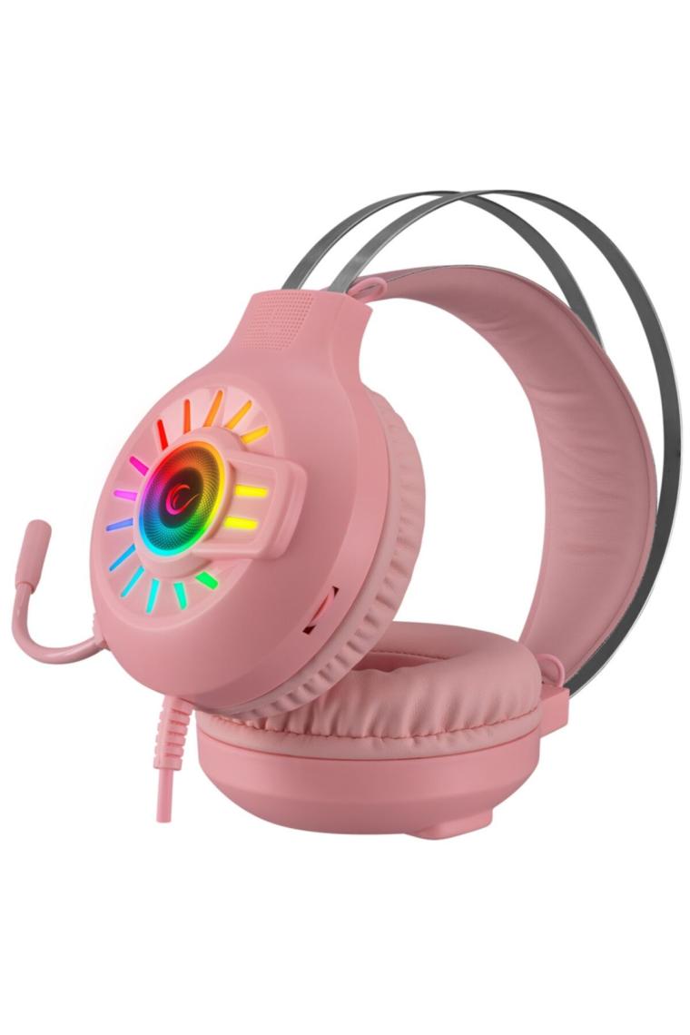 Rampage RM-K44 Zengibar 7.1 RGB Mikrofonlu Kablolu Pembe Kulak Üstü Oyuncu Kulaklığı