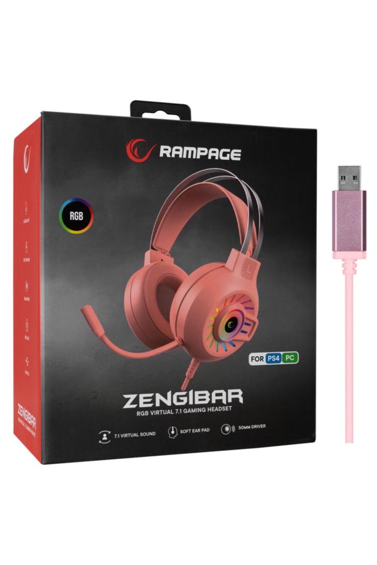 Rampage RM-K44 Zengibar 7.1 RGB Mikrofonlu Kablolu Pembe Kulak Üstü Oyuncu Kulaklığı