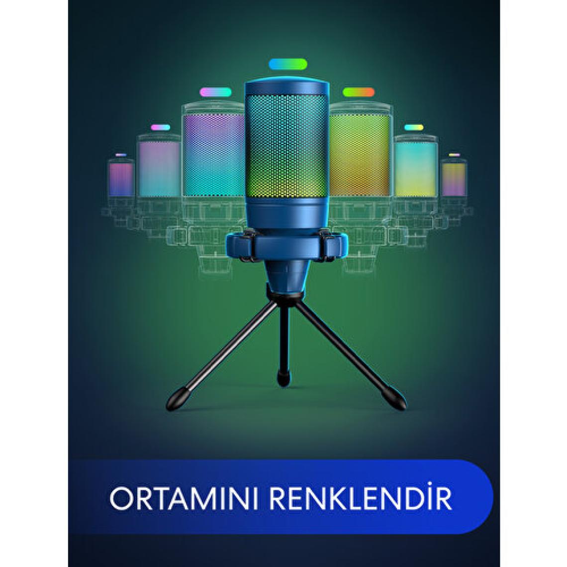 Fifine Ampligame A6V Mavi RGB USB Yayıncı Mikrofon