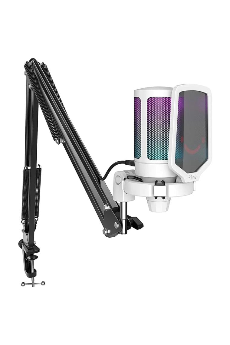 Fifine Ampligame A6T Beyaz RGB USB Yayıncı Mikrofon