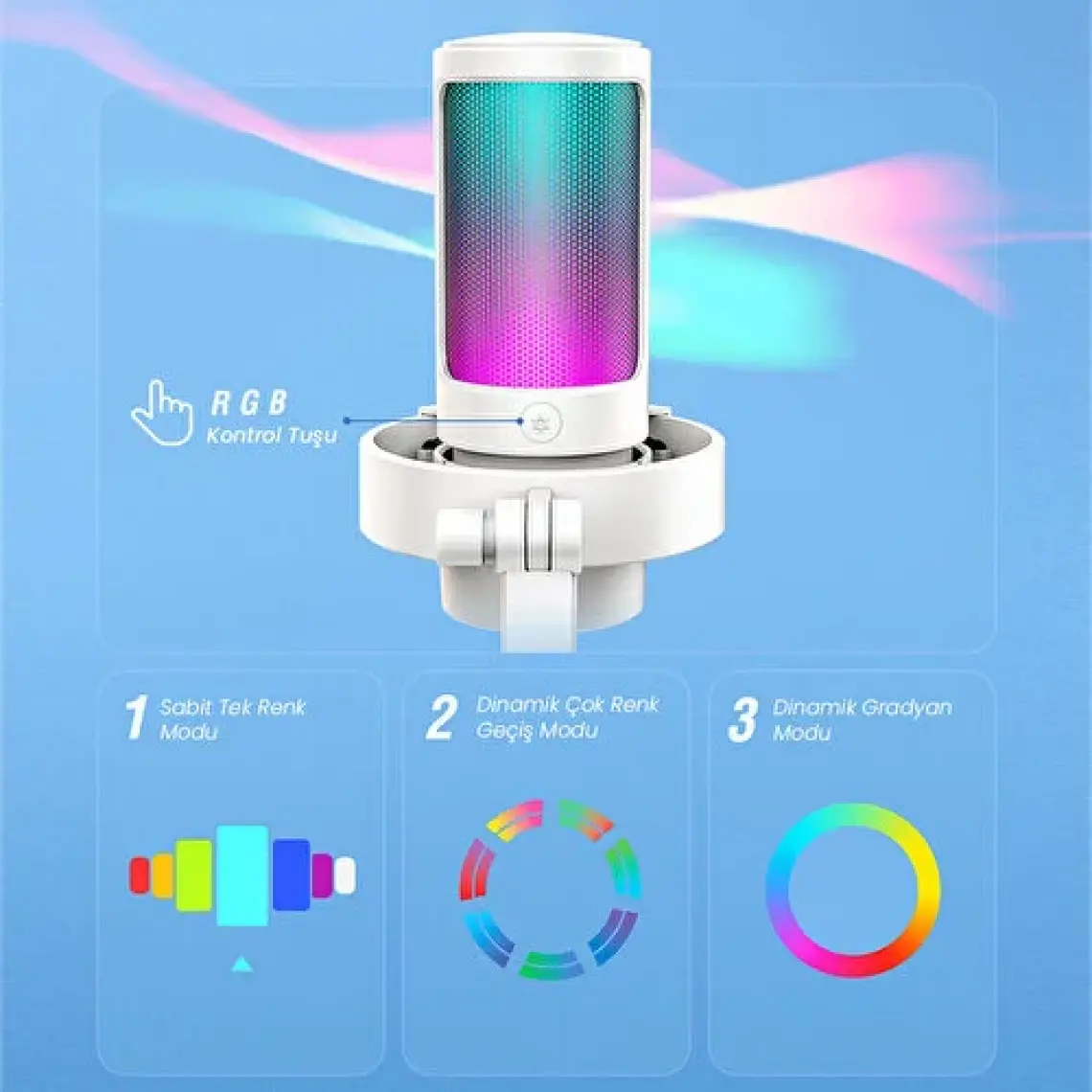 Fifine Ampligame A8 Beyaz Yayıncı Mikrofonu