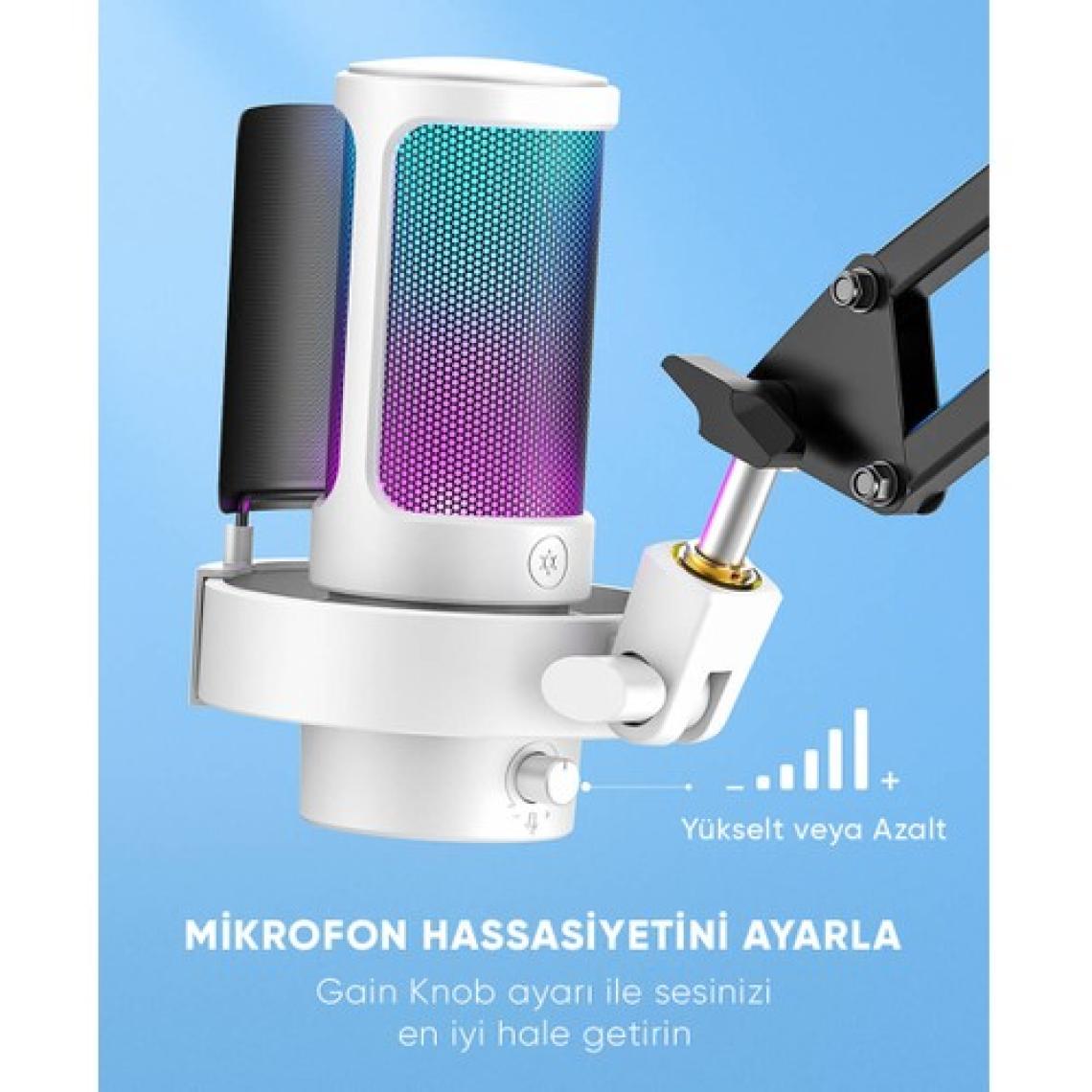 Fifine Ampligame A8 Beyaz Yayıncı Mikrofonu