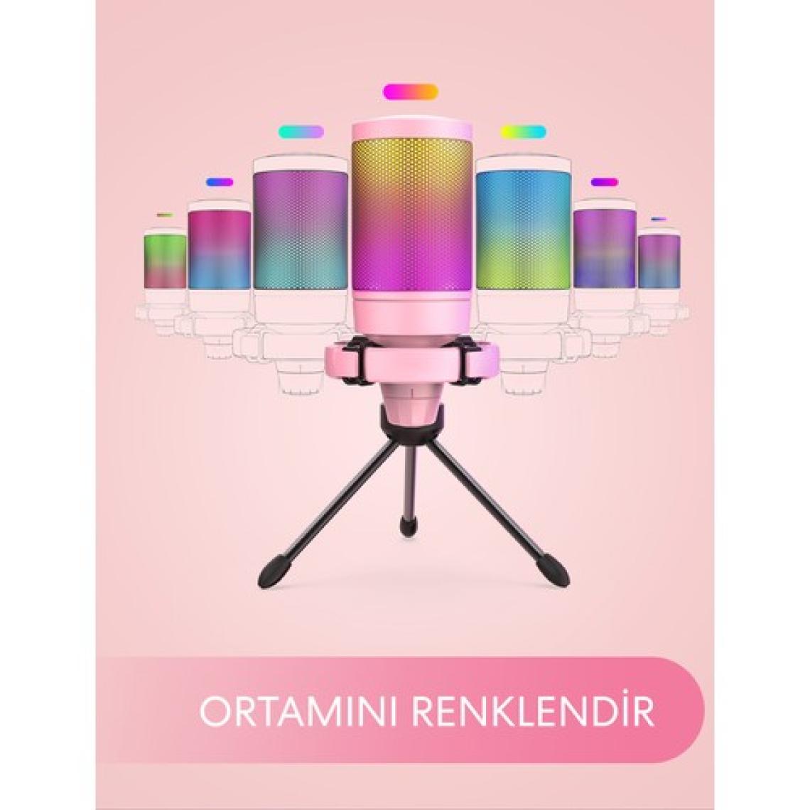 Fifine Ampligame A6V Pembe RGB USB Yayıncı Mikrofon