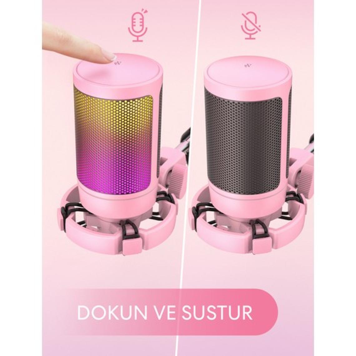 Fifine Ampligame A6V Pembe RGB USB Yayıncı Mikrofon
