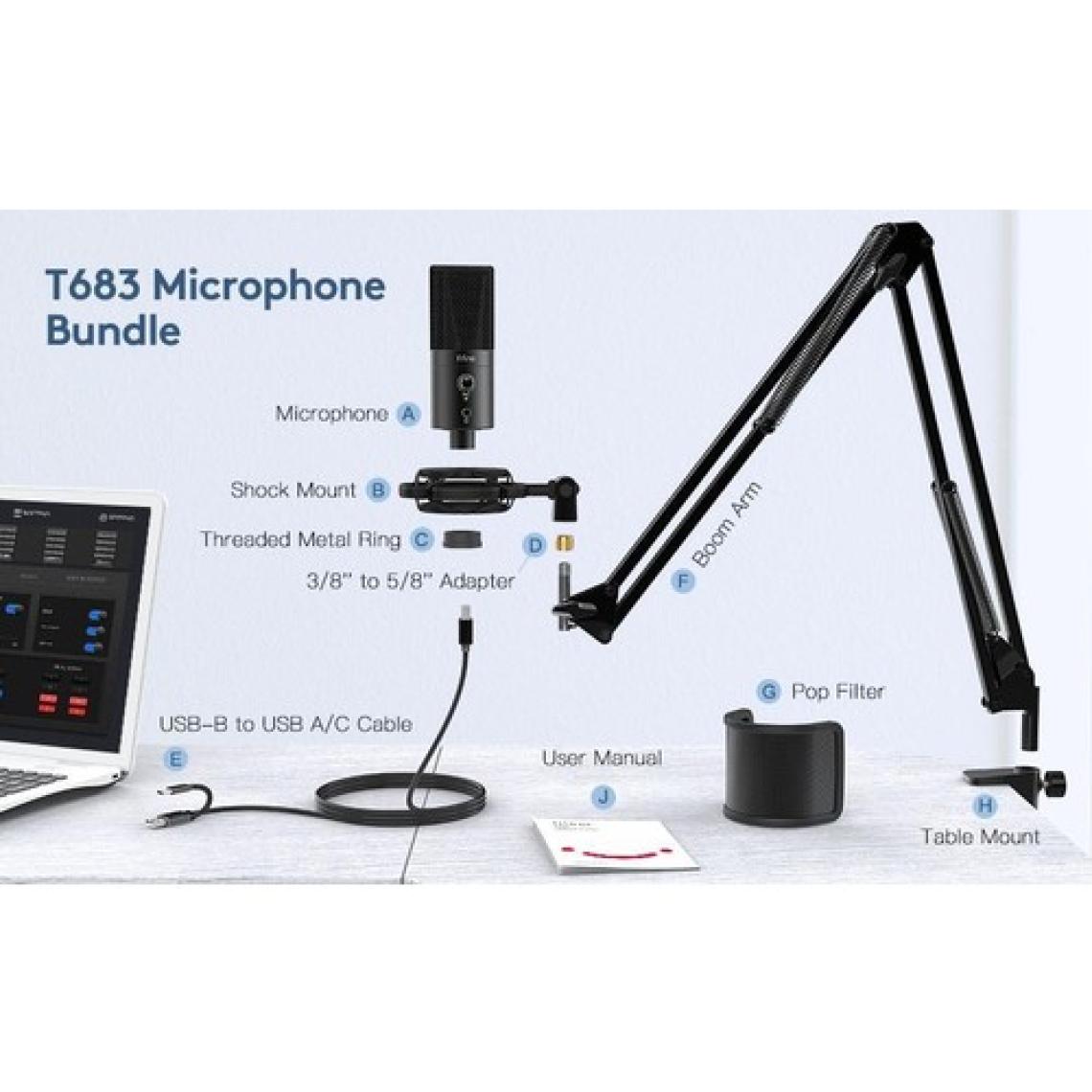 Fifine T683 USB Condenser Mikrofon Kayıt Seti - Podcast - Gamer - Yayıncı Mikrofon