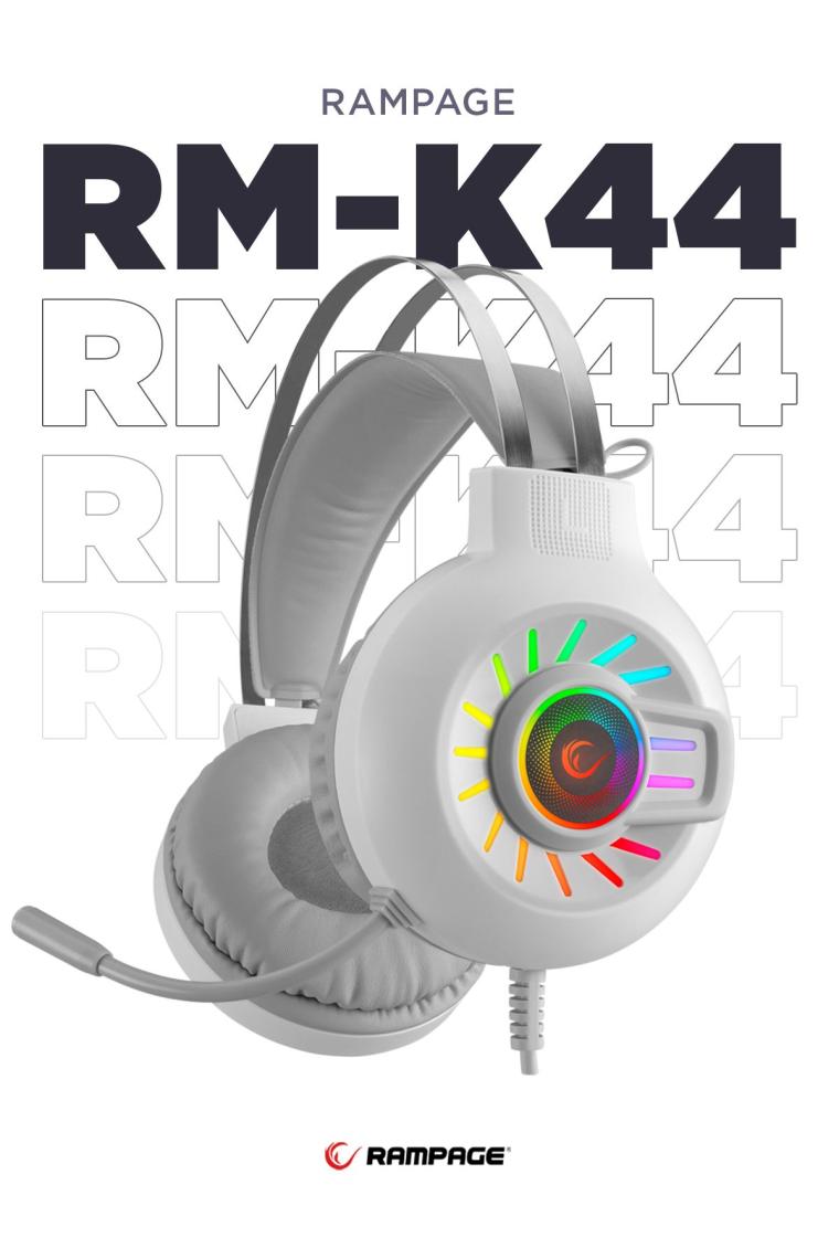 Rampage RM-K44 Zengibar 7.1 RGB Mikrofonlu Kablolu Beyaz Kulak Üstü Oyuncu Kulaklığı