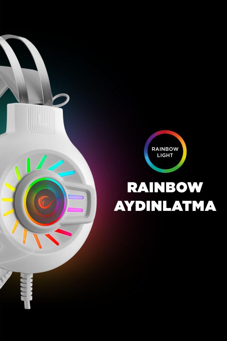 Rampage RM-K44 Zengibar 7.1 RGB Mikrofonlu Kablolu Beyaz Kulak Üstü Oyuncu Kulaklığı