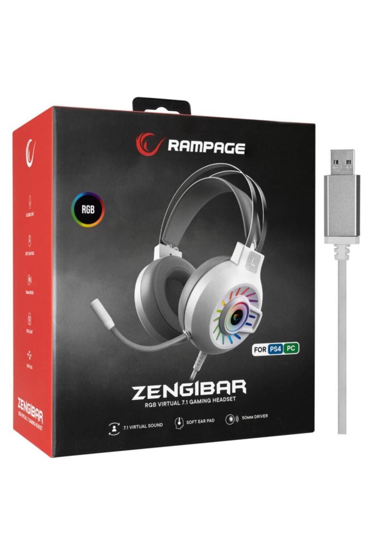 Rampage RM-K44 Zengibar 7.1 RGB Mikrofonlu Kablolu Beyaz Kulak Üstü Oyuncu Kulaklığı