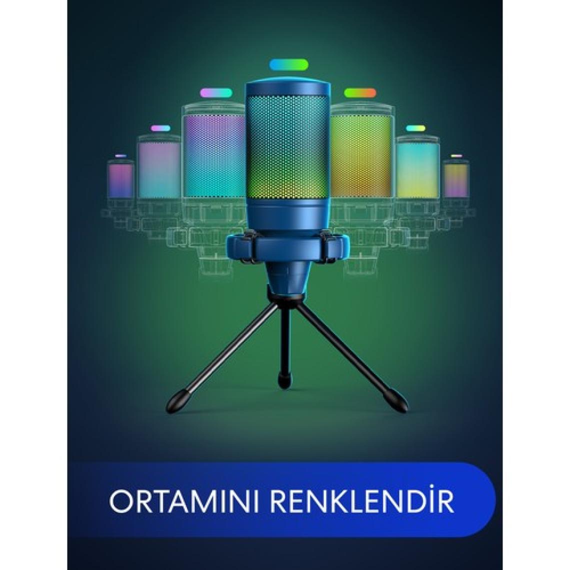 Fifine Ampligame A6V Yayıncı - Oyuncu - Podcast - Youtuber Rgb USB Mikrofon Mavi