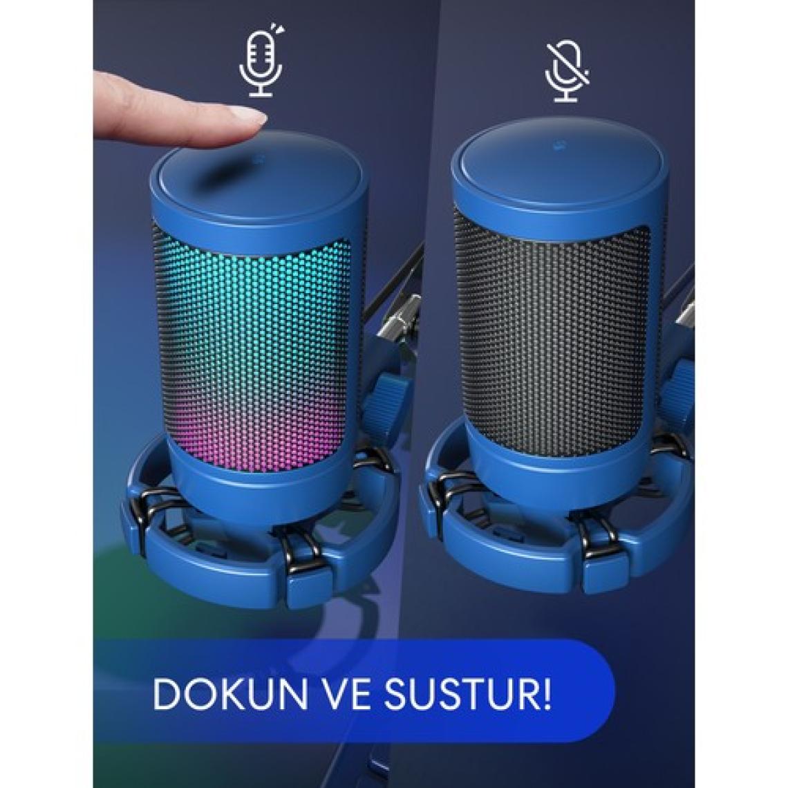 Fifine Ampligame A6V Yayıncı - Oyuncu - Podcast - Youtuber Rgb USB Mikrofon Mavi