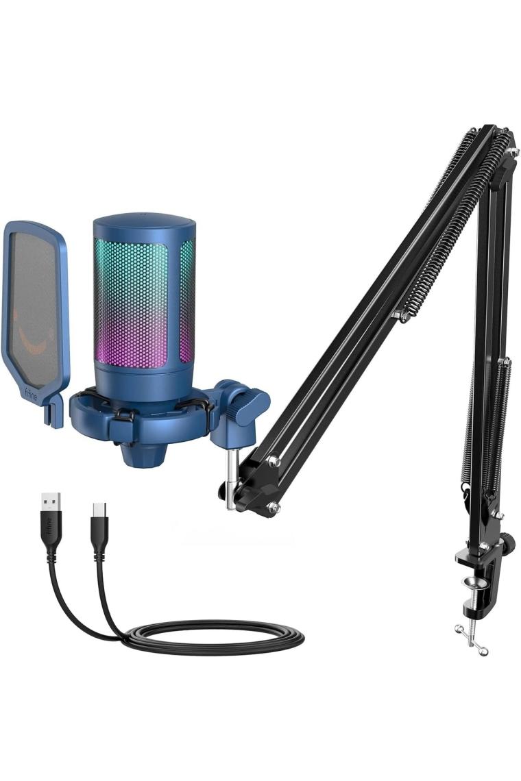 Fifine Ampligame A6T Mavi RGB USB Yayıncı Mikrofon