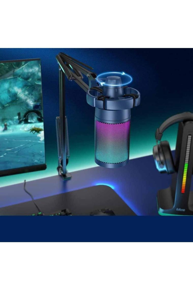 Fifine Ampligame A6T Mavi RGB USB Yayıncı Mikrofon