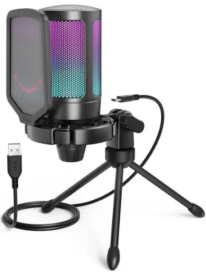 Fifine Ampligame A6V Yayıncı - Oyuncu - Podcast - Youtuber Rgb USB Mikrofon Pembe