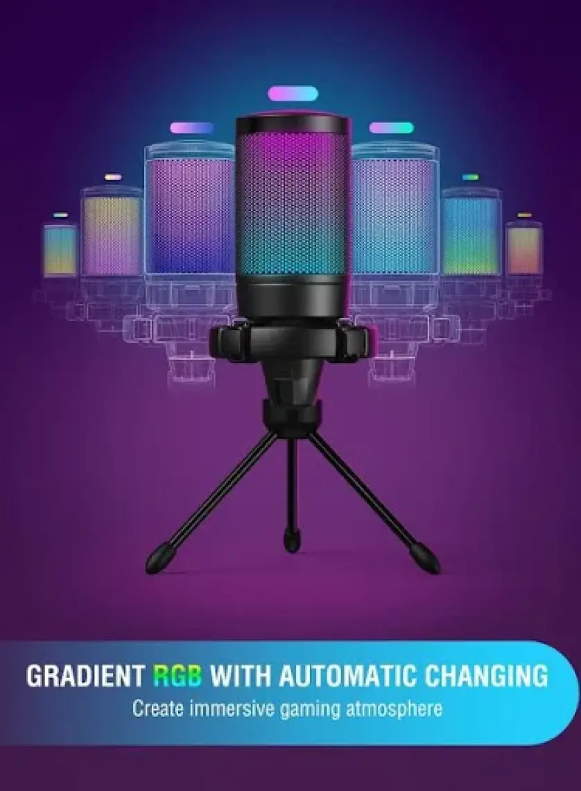 Fifine Ampligame A6V Yayıncı - Oyuncu - Podcast - Youtuber Rgb USB Mikrofon Pembe