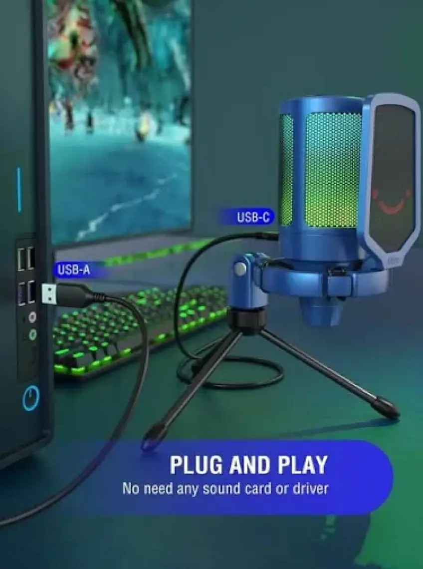 Fifine Ampligame A6V Yayıncı - Oyuncu - Podcast - Youtuber Rgb USB Mikrofon Pembe
