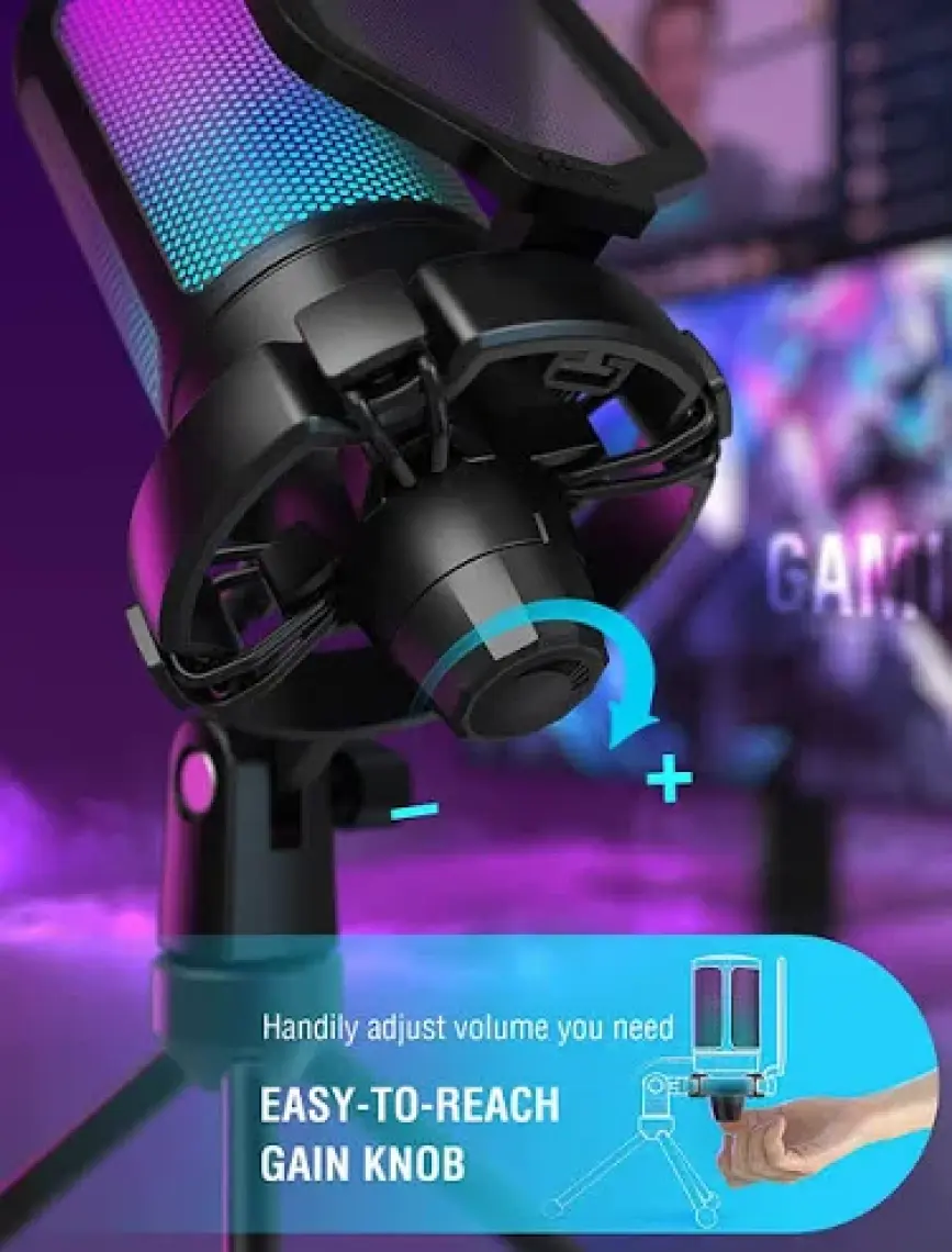 Fifine Ampligame A6V Yayıncı - Oyuncu - Podcast - Youtuber Rgb USB Mikrofon Pembe