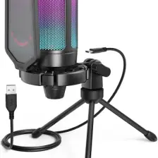 Fifine Ampligame A6V Yayıncı - Oyuncu - Podcast - Youtuber Rgb USB Mikrofon Pembe