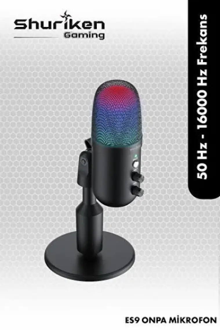 Shuriken ES9 ONPA RGB Gaming Profesyonel Oyuncu Yayıncı Mikrofonu + Masa Standı + Masa Tutacağı + Mikrofon Filtresi