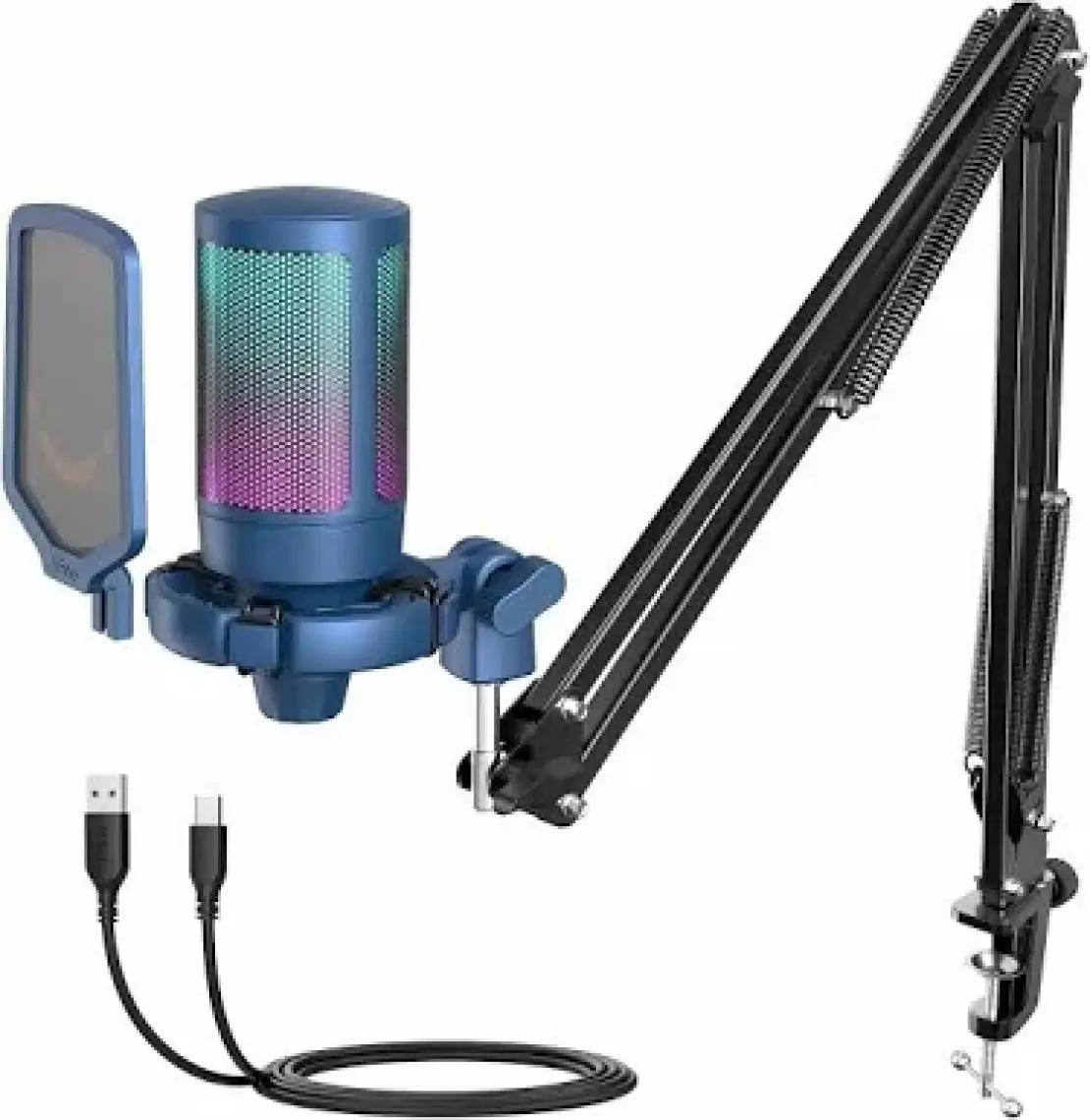 Fifine Ampligame A6T Twitch, Youtuber, Gamer, Tiktok, Yayıncı USB Mikrofon Seti Mavi