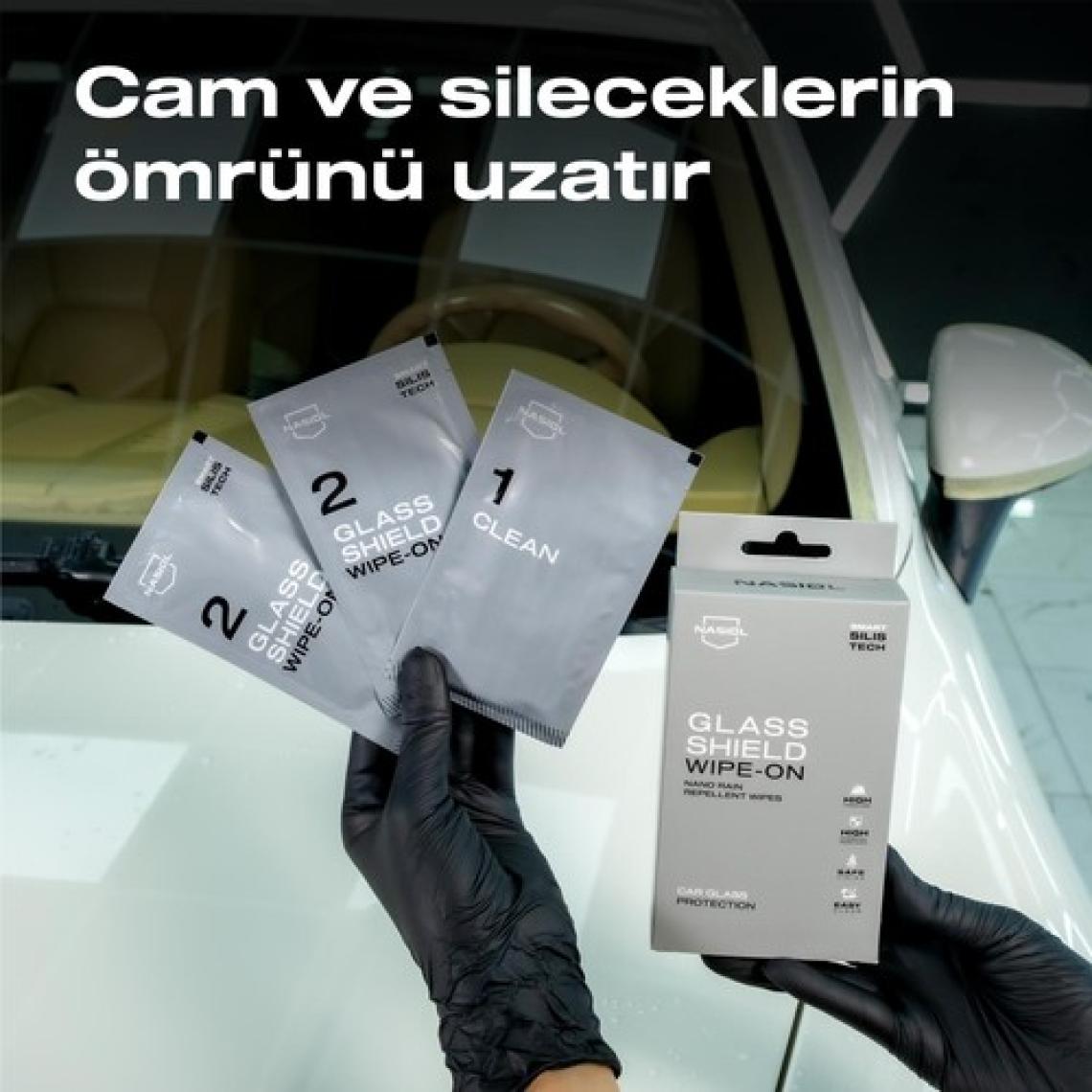 Nasiol GlasShield Wipe-On Araç Nano Yağmur Kaydırıcı Ve Su İtici Mendil-1 Yıl Etkili-Cam Bakımı