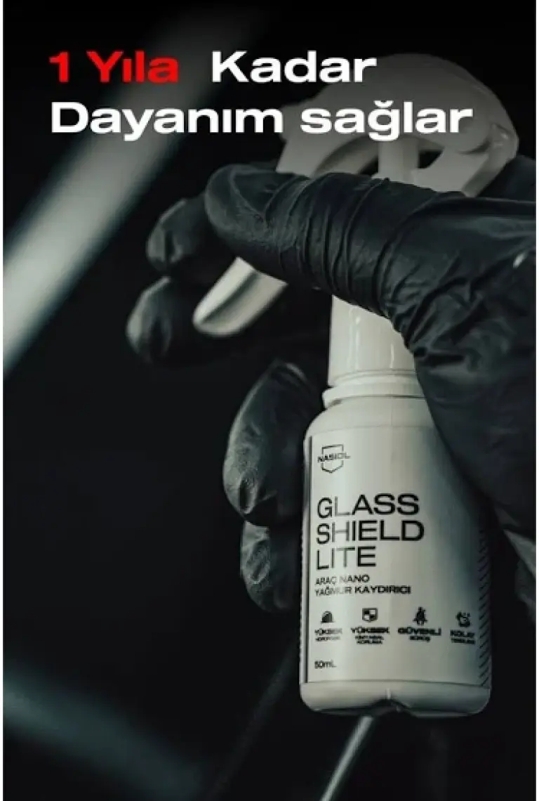 Nasiol Glasshield Lite Nano Yağmur Kaydırıcı-Cam Yüzey Seramik Kaplama Spreyi-1 Yıl Dayanım-50ml