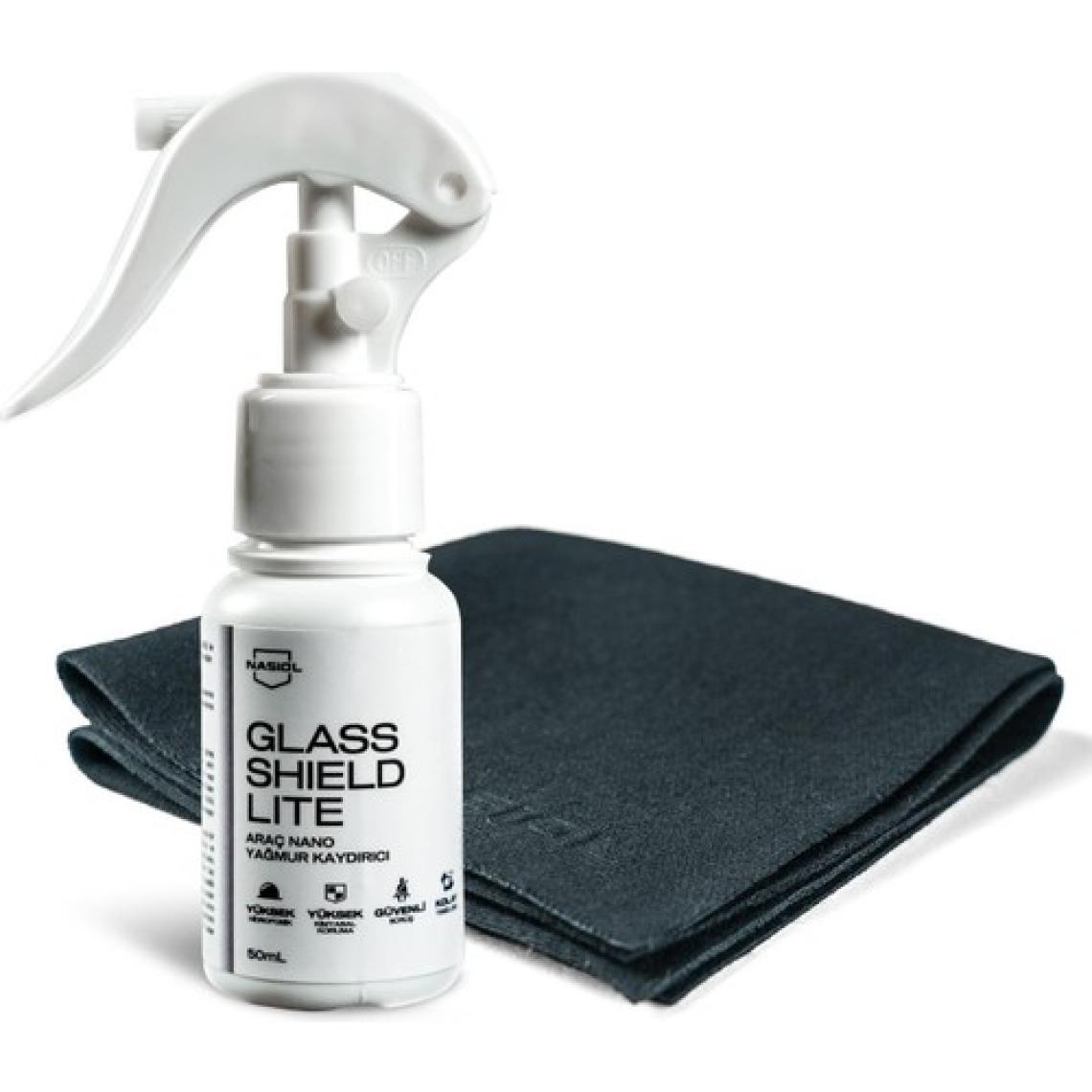 Nasiol-SET 23-Glasshield Lite Nano Yağmur Kaydırıcı ve Pamuk Uygulama Bezi Seti