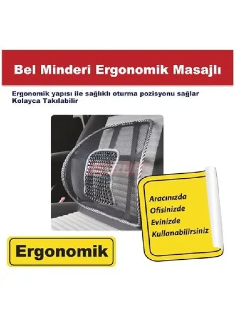 Nettedarikcisi Oto Koltuk Minderi Bel Arkası Masajlı Sırtlık  Siyah