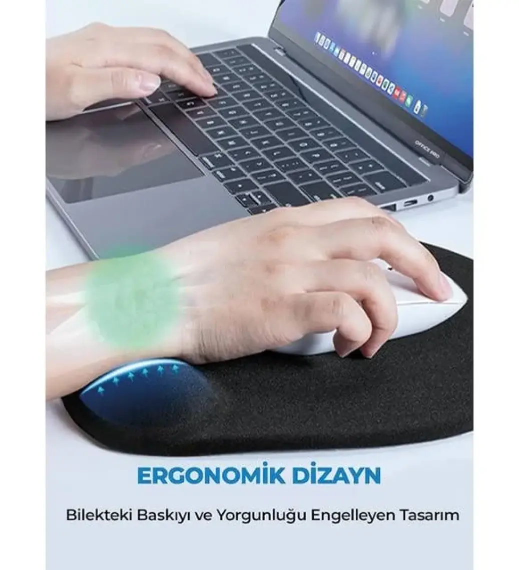 Active Team MP01 - Siyah Elips Bilek Destekli Mouse Pad | Konforlu, Kaymaz Taban, Ergonomik, Yumuşak, Ev,Ofis