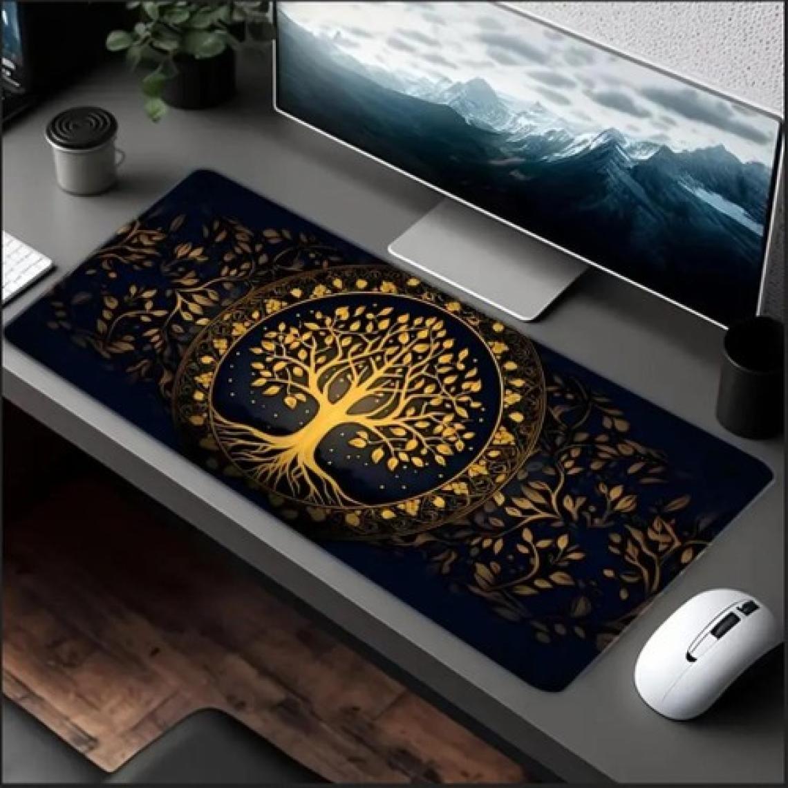 Sge Teknoloji 70X30 cm Altın Hayat Ağacı Temalı Kaydırmaz Taban Speed Yüzey Oyuncu Mouse Pad Gaming