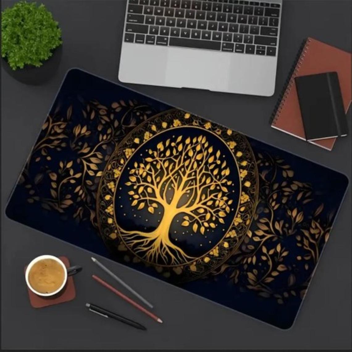 Sge Teknoloji 70X30 cm Altın Hayat Ağacı Temalı Kaydırmaz Taban Speed Yüzey Oyuncu Mouse Pad Gaming