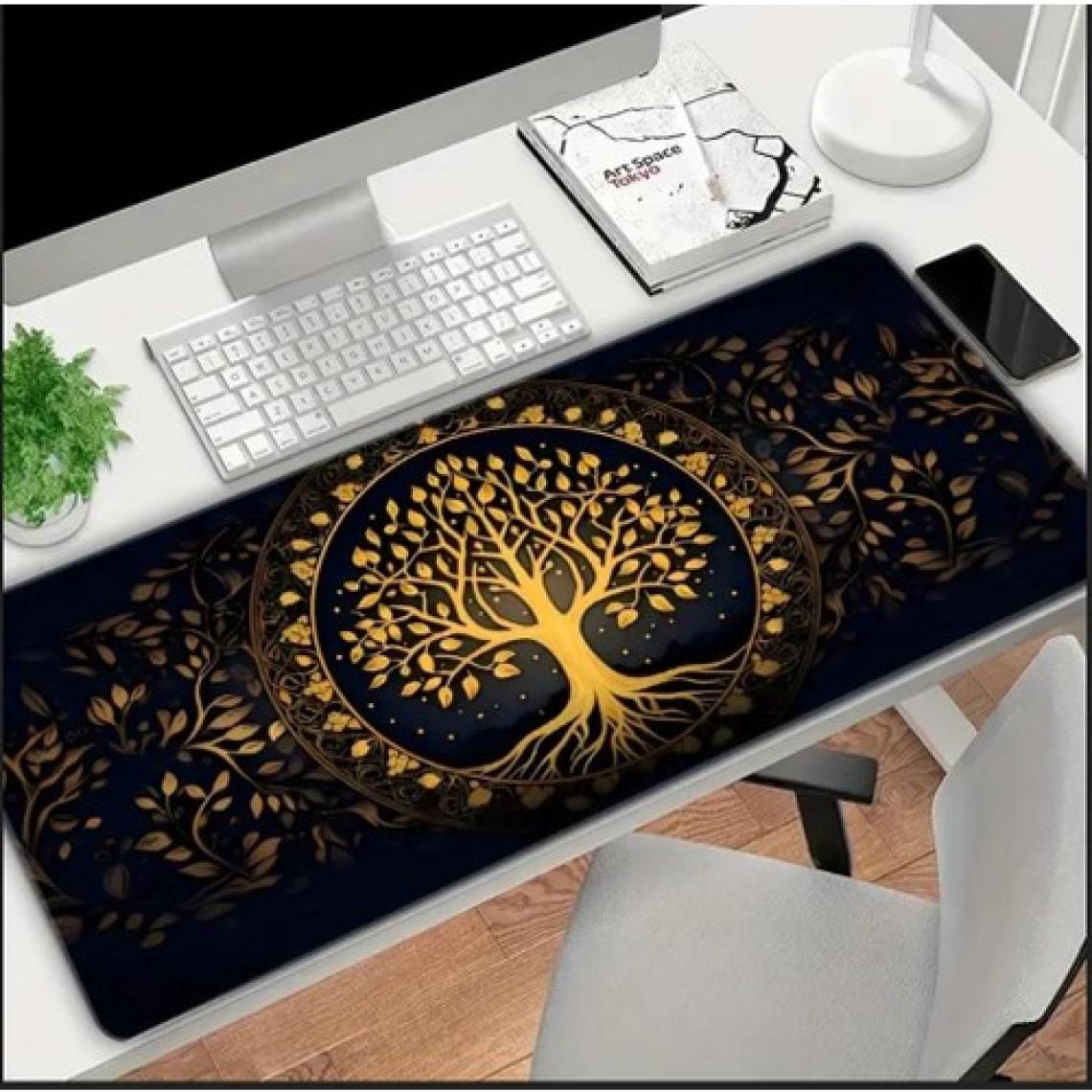 Sge Teknoloji 70X30 cm Altın Hayat Ağacı Temalı Kaydırmaz Taban Speed Yüzey Oyuncu Mouse Pad Gaming