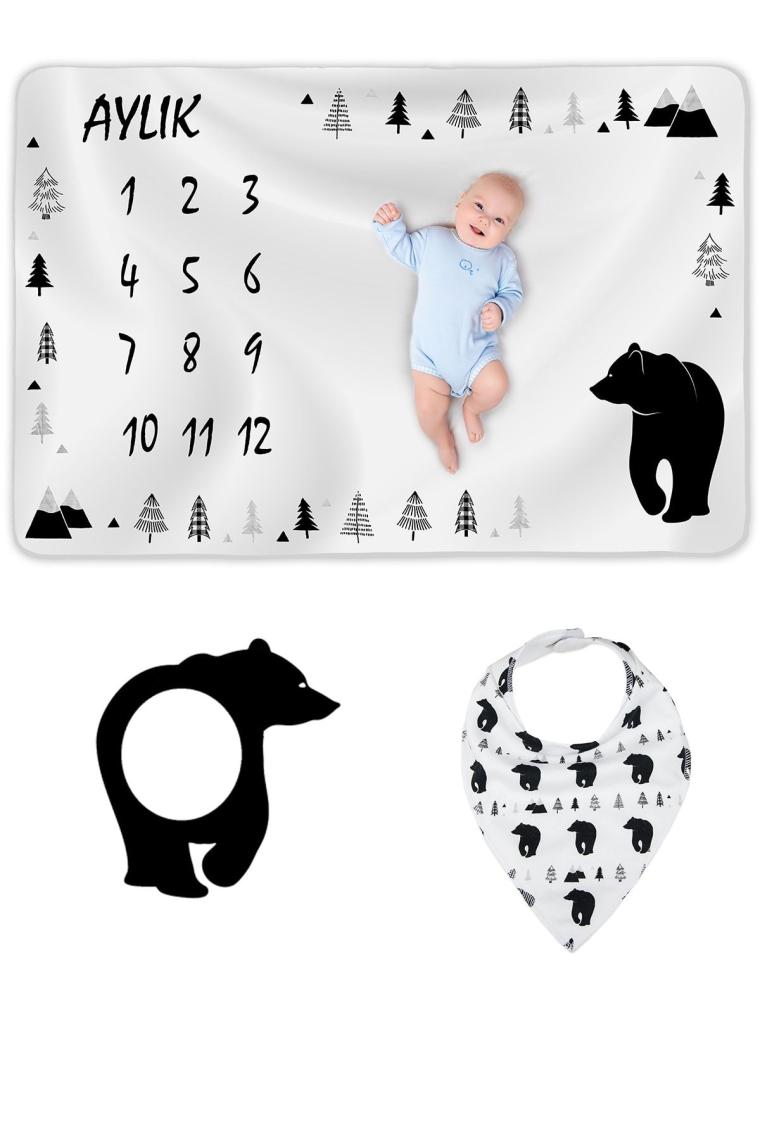 Bebek Hediyesi Aylık Anı Battaniyesi, Hediyelik Erkek Kız Yeni Doğan Baby Shower Doğum Hediye Seti