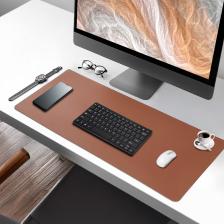 Black Deer Kahverengi PU Deri Mouse Pad Dikişli Kenar  Çift Yönlü Kullanım Masa Matı Sümen 90X40 Xl