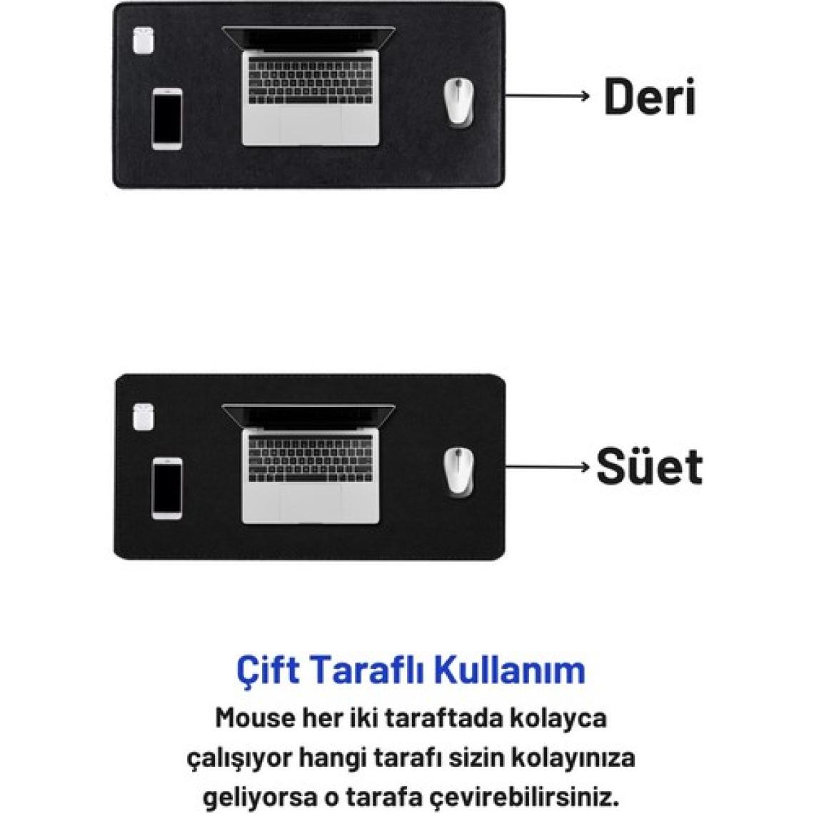 Black Deer Deri Mouse Pad Dikişli Kenar Kaymaz Taban Büyük Boy Pürüzsüz Yüzey Çift Yönlü Kullanım Masa Matı Sümen 90X40 cm