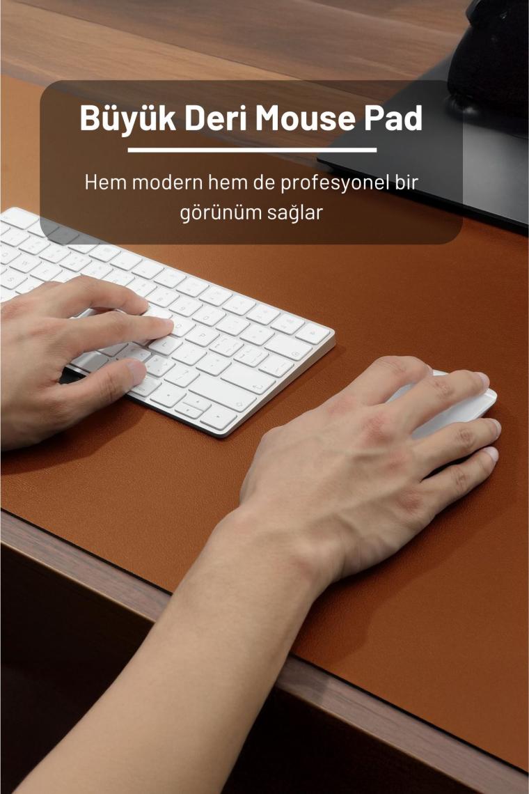 Black Deer Kahverengi PU Deri Mouse Pad Dikişli Kenar  Çift Yönlü Kullanım Masa Matı Sümen 90X40 Xl