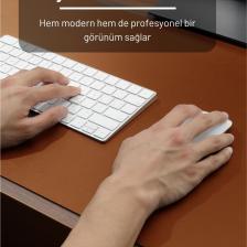 Black Deer Kahverengi PU Deri Mouse Pad Dikişli Kenar  Çift Yönlü Kullanım Masa Matı Sümen 90X40 Xl