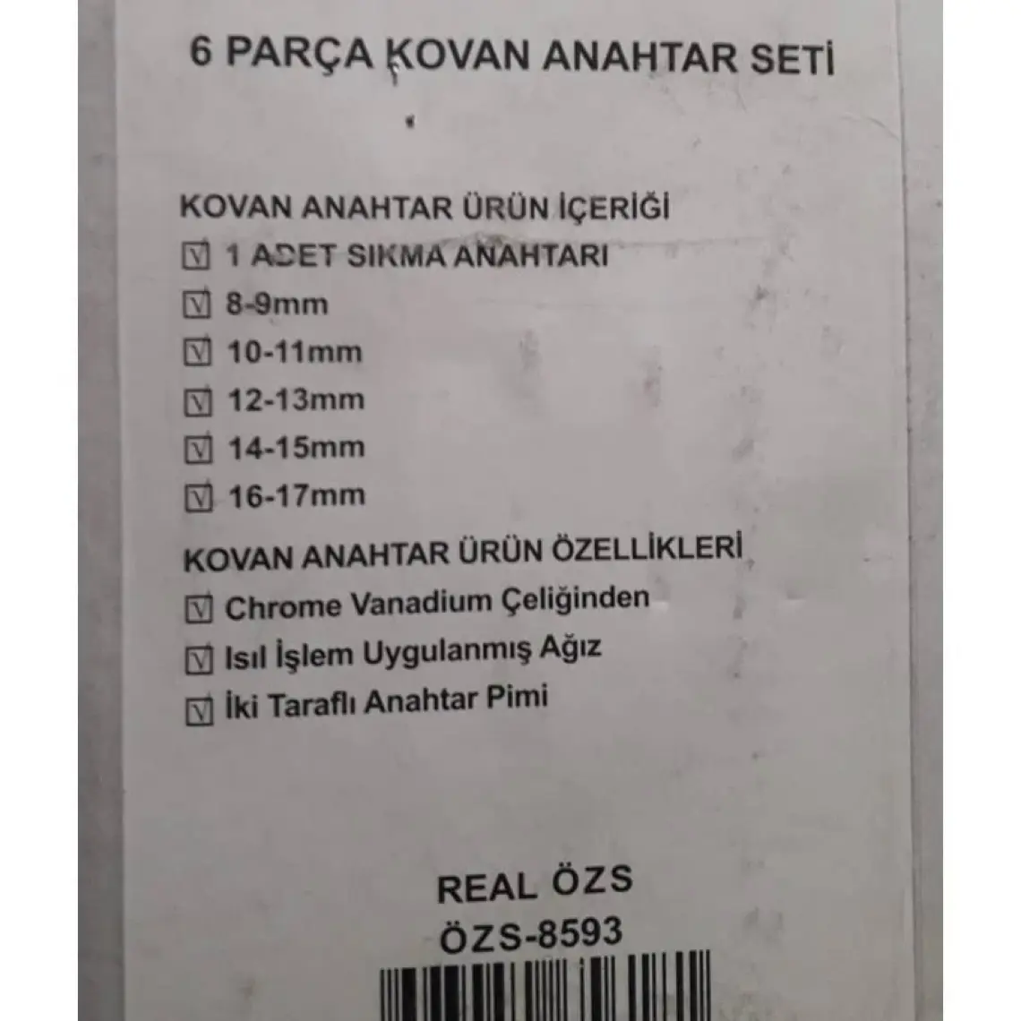 Real Özs 6 Parça Kovan Anahtar Seti ÖZS-8593
