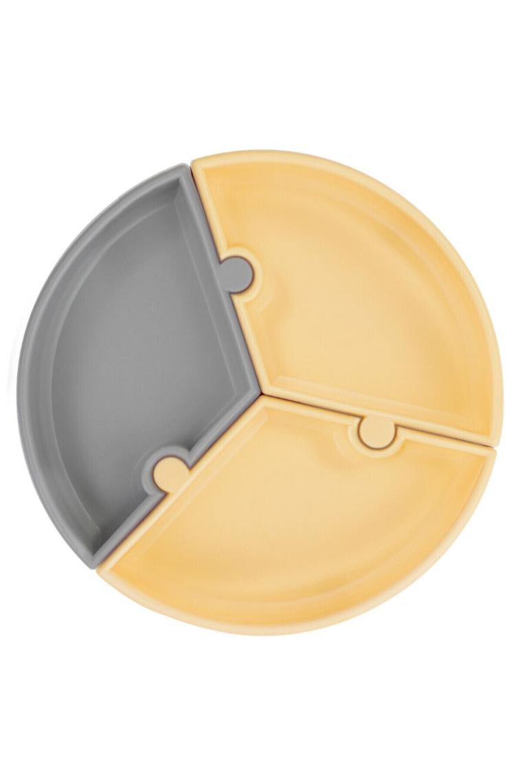 OiOi Puzzle Vakum Tabanlı Silikon Tabak Sarı-Gri