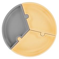 OiOi Puzzle Vakum Tabanlı Silikon Tabak Sarı-Gri