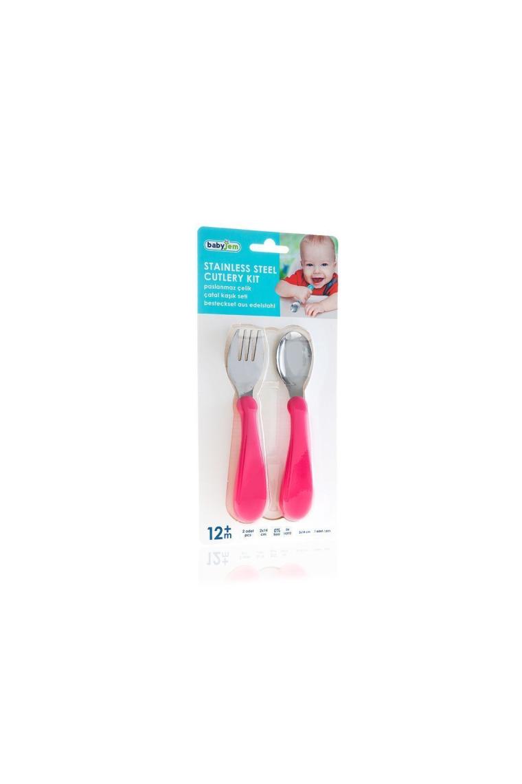 Babyjem Paslanmaz Çelik Pembe Çatal Kaşık Seti
