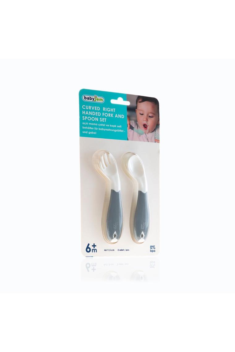 Babyjem Açılı Mama Kaşık Çatal Seti Beyaz