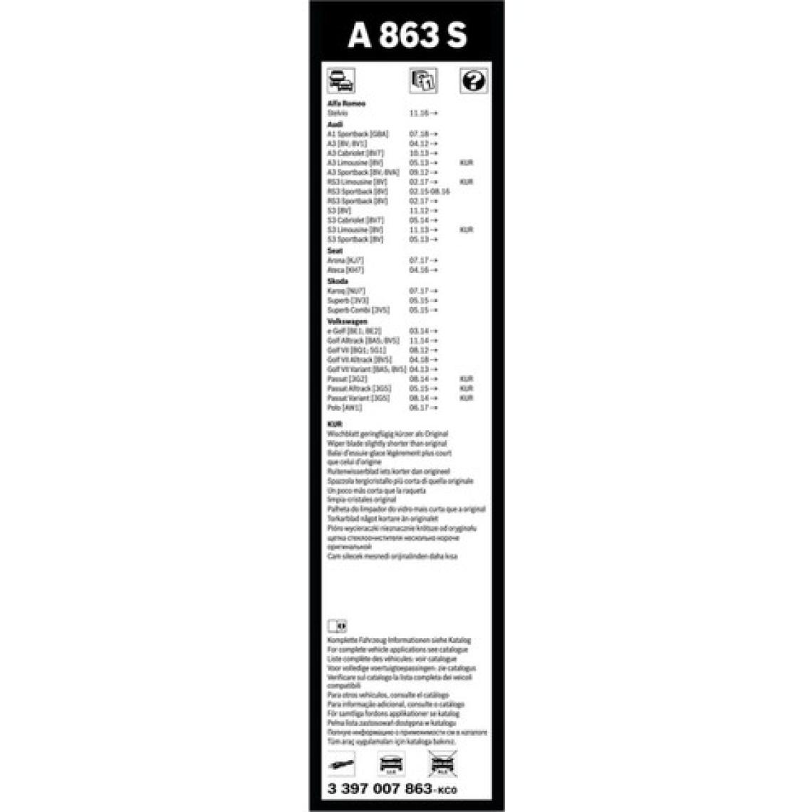Bosch Audi A3 Silecek Takımı 2013-2017 Aerotwin A863s